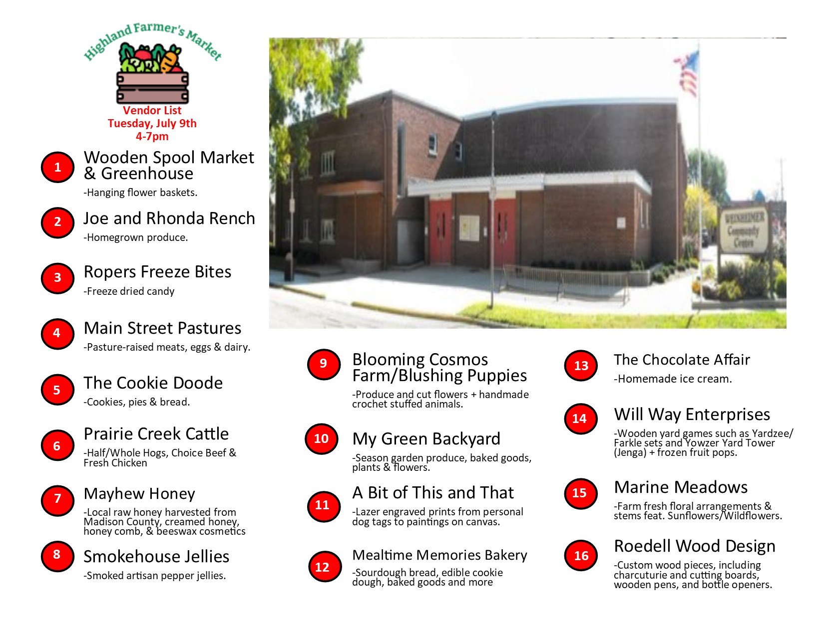 Farmer's Market Vendor Map-List 7.9.24 at WCC